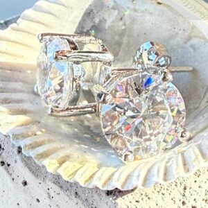NEW Sterling Silver CZ Stud Earrings Large 
Round Sparkling Classic 925
